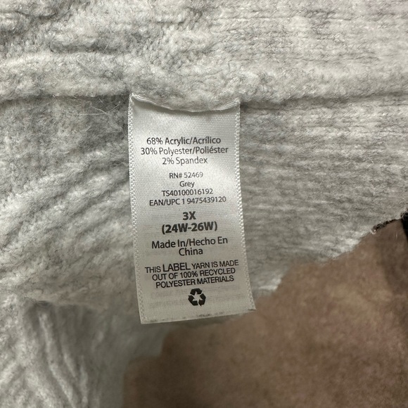 Plus Size Sweater Open Cardigan with Geometric Chevron Texture 3X (24/26) - Picture 3 of 3